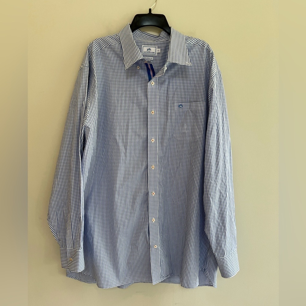SOUTHERN TIDE Navy Blue Plaid Cotton Button-Up Shirt, size XXL